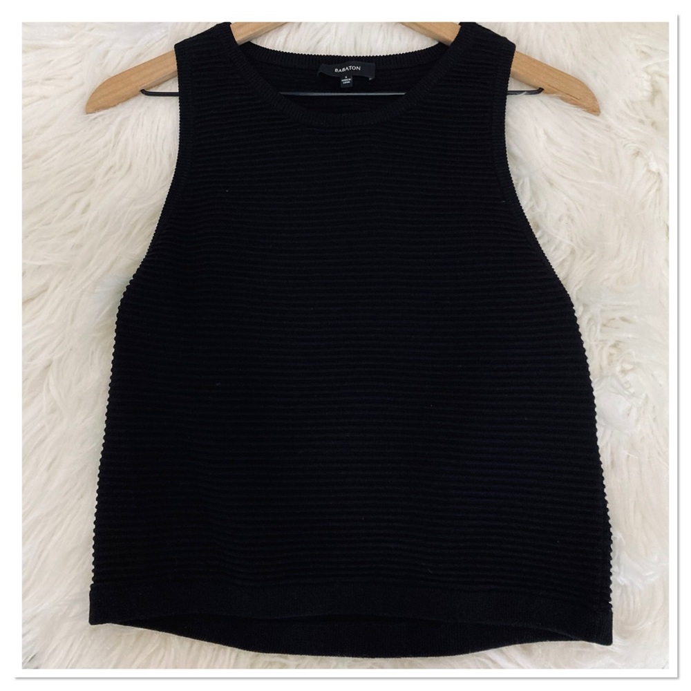 Aritzia Babaton Sculpt Knit Ribbed Stretch Top Black Size Small